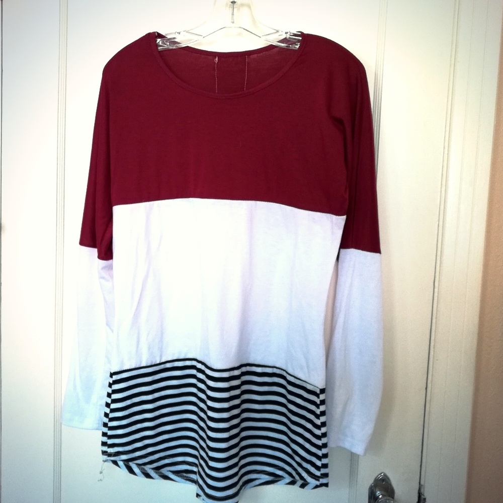 Tri color and strilped long-sleeved tunic